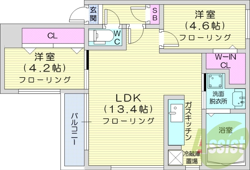 2LDK、オートロック、エアコン、灯油暖房、ネット使用料無料