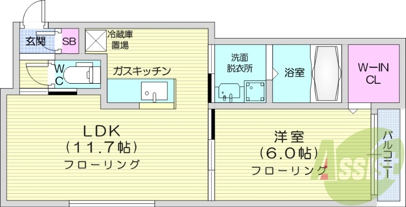 1LDK、浴室乾燥機、ウォシュレット、独立洗面台