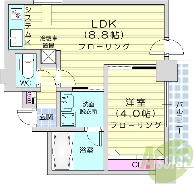 1LDK、収納、灯油暖房、角部屋、オートロック