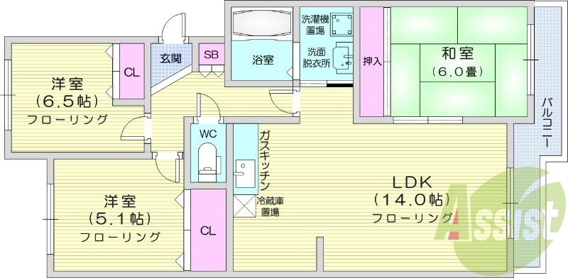 3LDK、シャワートイレ、トランクルーム、モニターホン