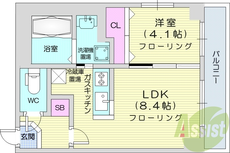 1LDK、収納、都市ガス、ネット無料、宅配BOX
