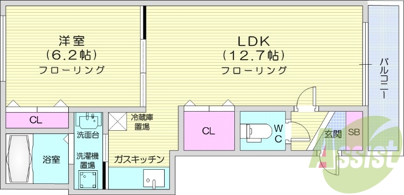 1LDK、シャワートイレ、エアコン、灯油暖房、バルコニー付
