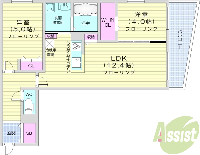 2ＬＤＫ、エアコン、都市ガス、システムキッチン