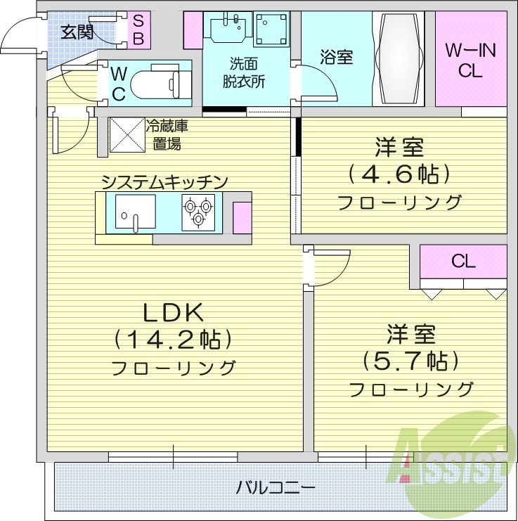 2ＬＤＫ、エアコン、都市ガス、システムキッチン