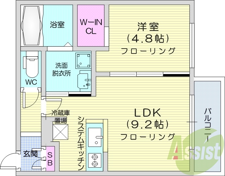 1ＬＤＫ、エアコン、都市ガス、システムキッチン