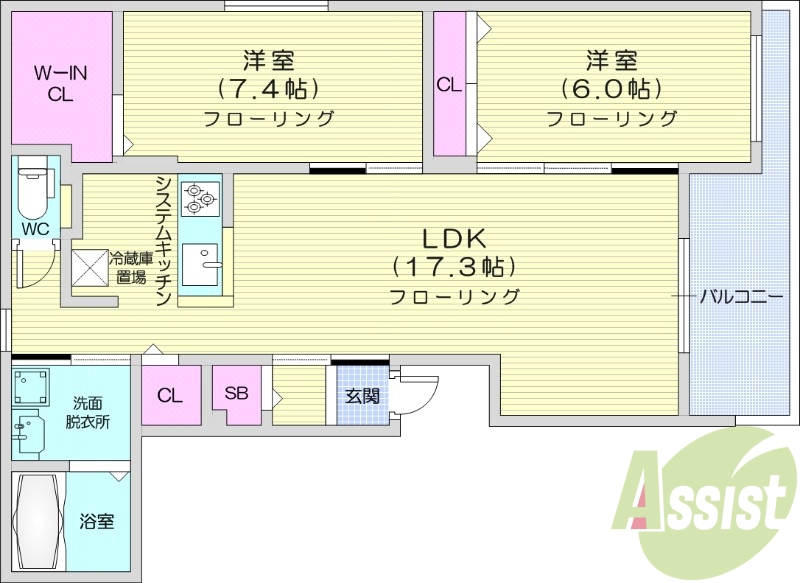 2LDＫ、エアコン、システムキッチン、ペット可