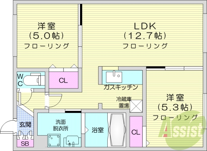 2LDK、灯油暖房、浴室乾燥機、ネット無料