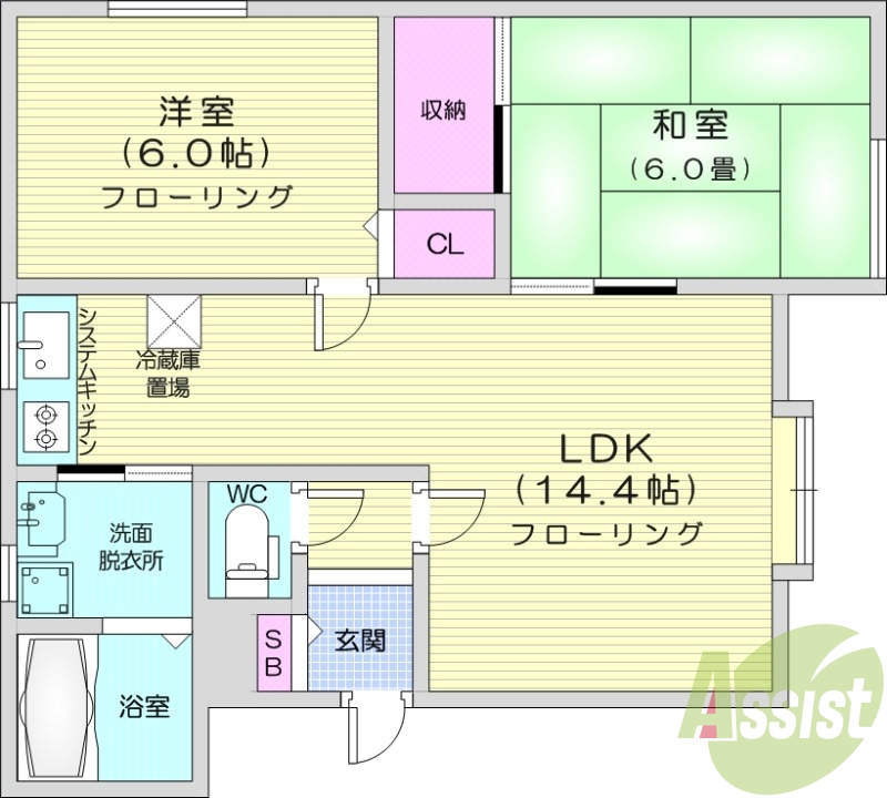 2LDK、灯油暖房、エアコン、独立洗面台