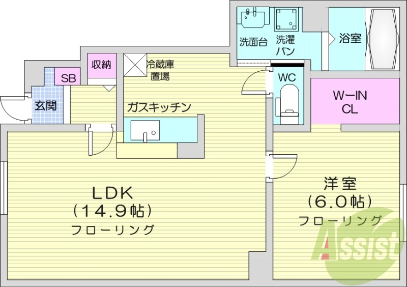 1LDK、カウンターキッチン、浴室乾燥機、追い焚き