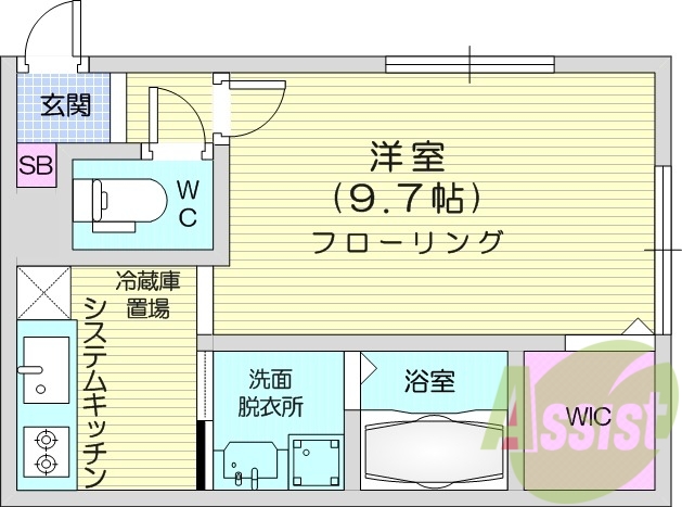 1K、都市ガス、エアコン、インターネット無料