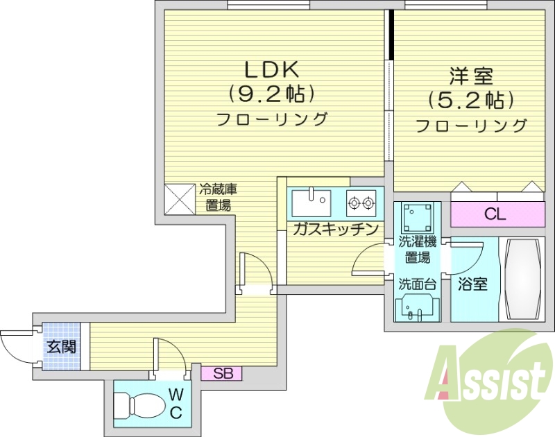 1DK、バス・トイレ別、独立洗面台、冷暖房