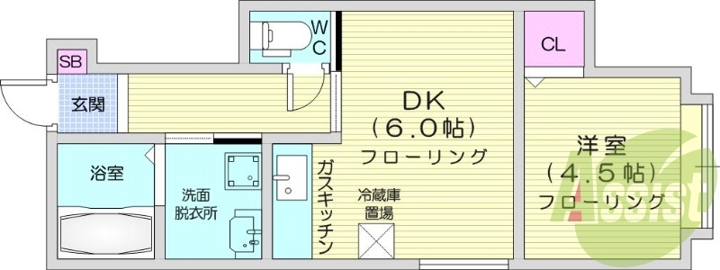 1DK、エアコン、宅配ボックス、オートロック