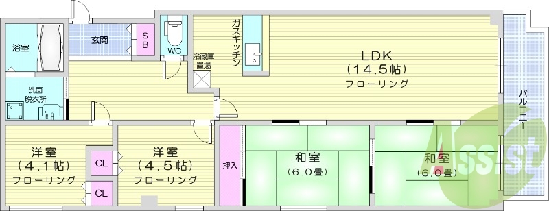 4LDK、都市ガス、灯油暖房、独立洗面台