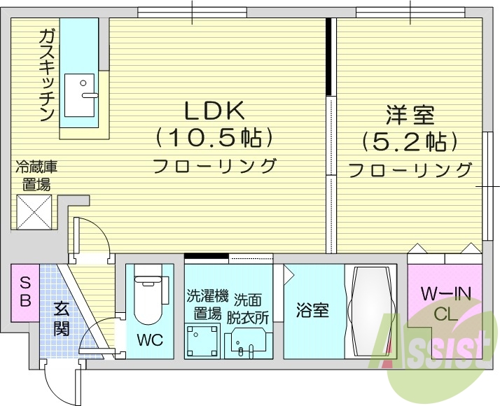 1LDK、都市ガス、エアコン、ガス暖房、ネット無料