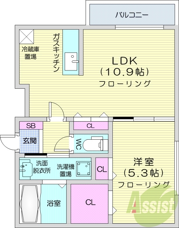 1LDK、都市ガス、ガス暖房、ネット無料、宅配BOX