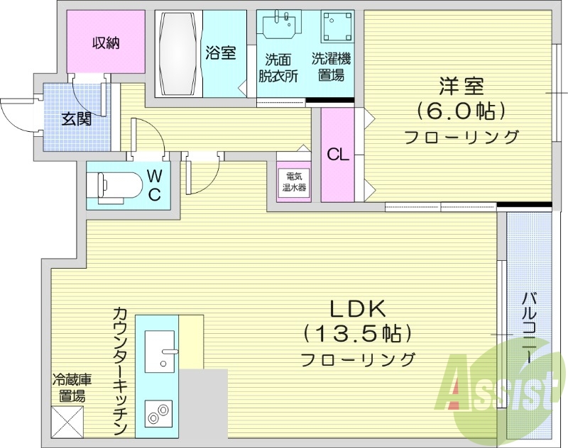 1LDK、オートロック、宅配ボックス、浴室乾燥機