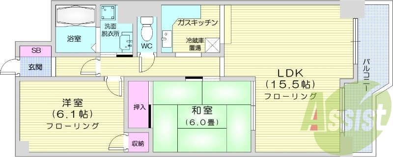 2LDK、エアコン、灯油暖房、独立洗面台、バルコニー