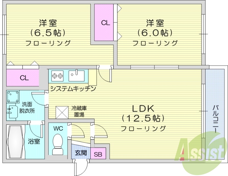2LDK、灯油暖房、独立洗面台、システムキッチン