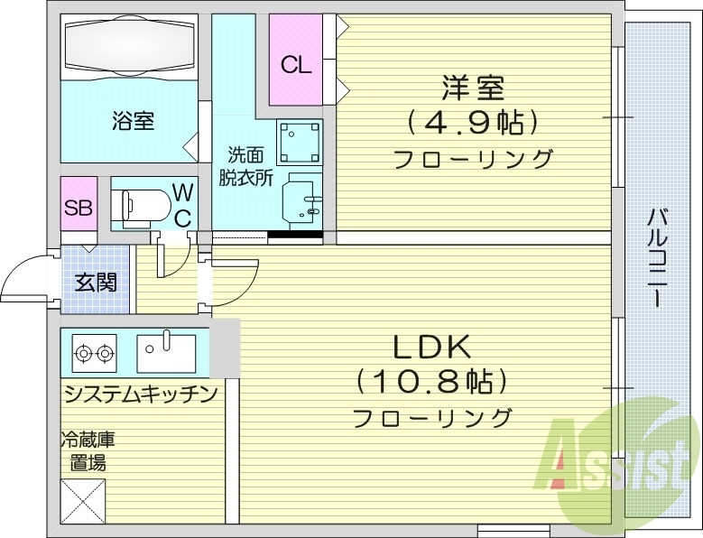 1LDK、エアコン、シャワートイレ、オール電化、独立洗面台
