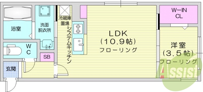 1ＬＤＫ、エアコン、都市ガス、ペット飼育可