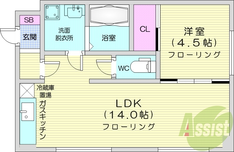 1LDK、エアコン、独立洗面台、ガスキッチン、独立洗面台、