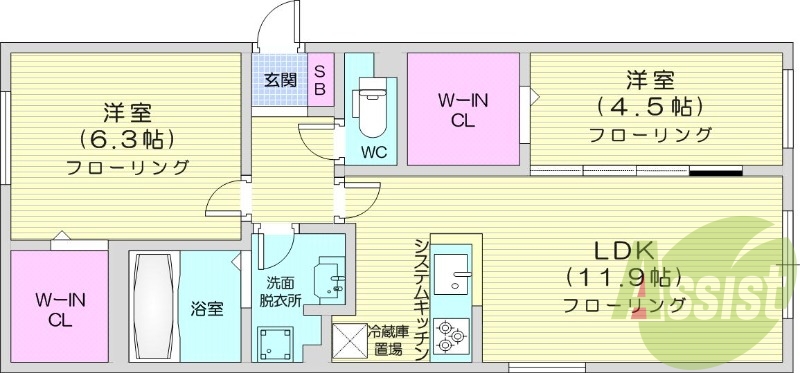 2ＬＤＫ、エアコン、ペット可、システムキッチン