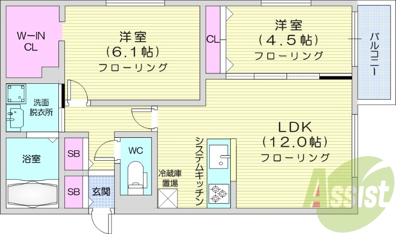 2LDK、エアコン、都市ガス、ペット可