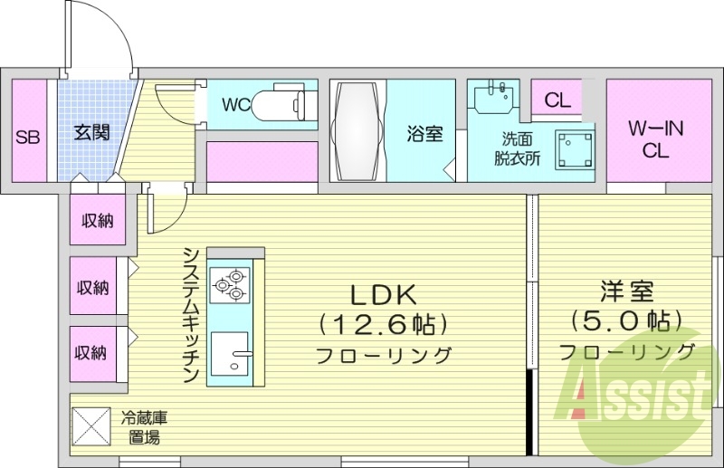 1LDK、エアコン、ペット可、システムキッチン