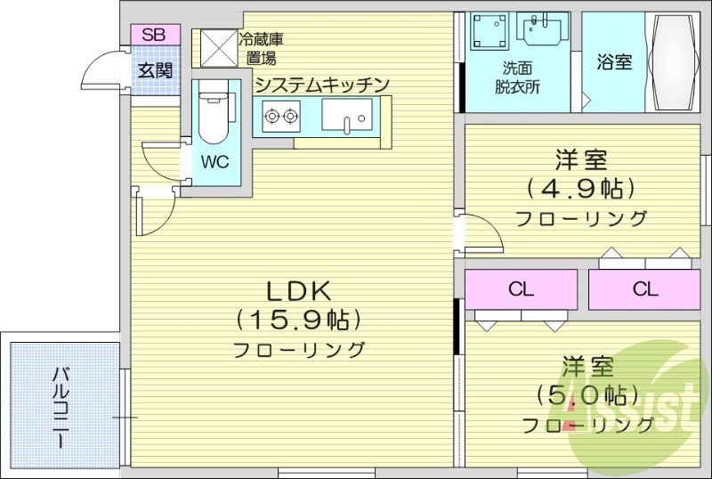 2LDK、エアコン、都市ガス、ペット飼育可