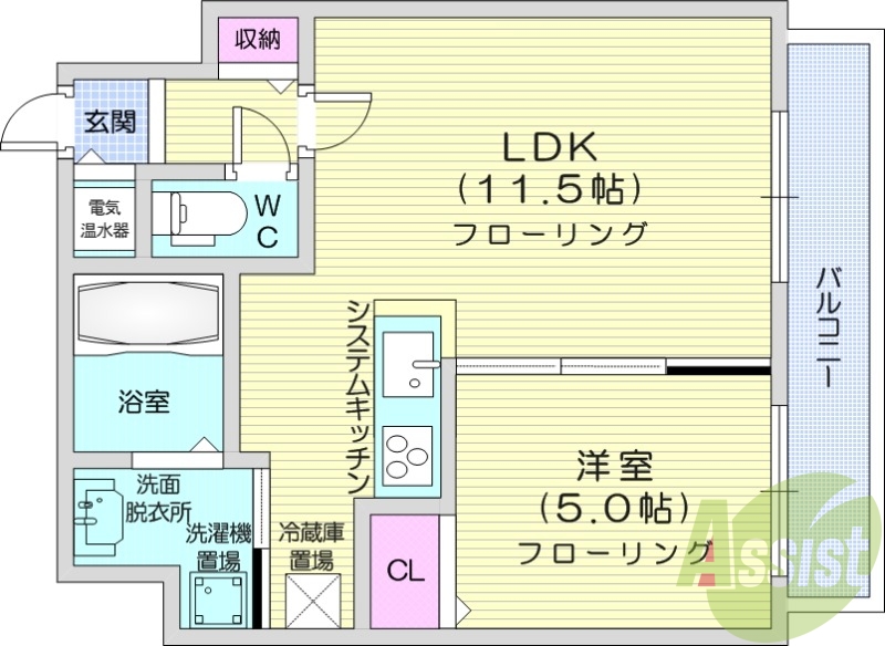 1LDK、エアコン、システムキッチン、シャワートイレ