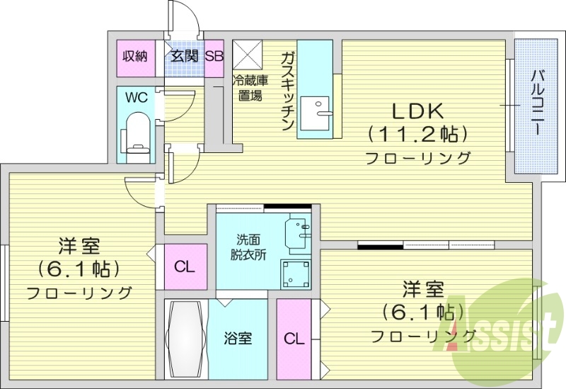 2LDK、灯油暖房、ネット無料、オートロック