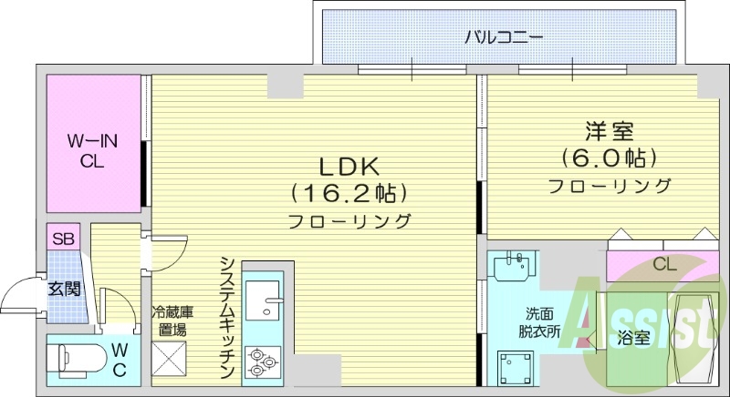 1LDK、オートロック、エアコン、システムキッチン