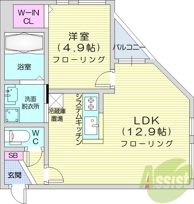 1LDK、エアコン、システムキッチン、都市ガス