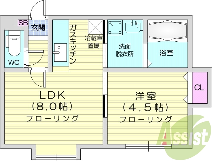 1LDK、灯油暖房、エアコン、トランクルーム、独立洗面台