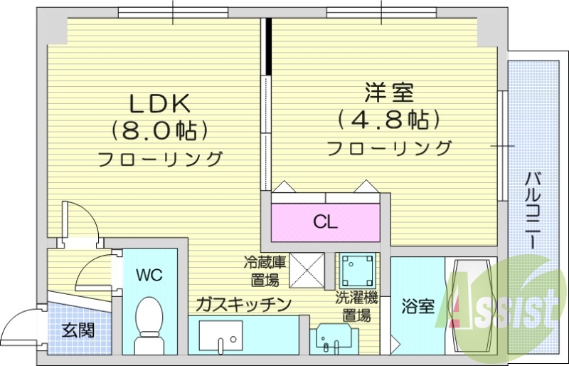 1LDK、シャンプードレッサー、バルコニー、エアコン