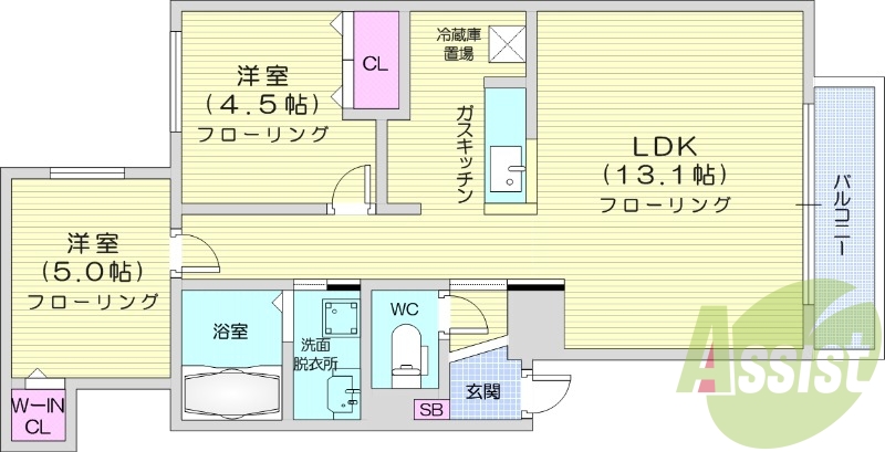 2LDK、エアコン、ロードヒーティング、追い焚き