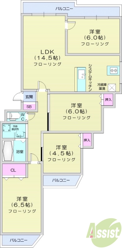 4LDK、灯油暖房、システムキッチン、独立洗面台