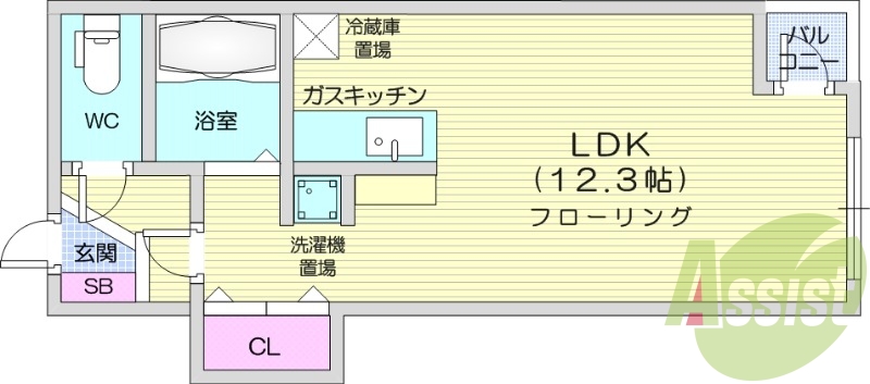 1K、エアコン、ネット無料、シャワートイレ