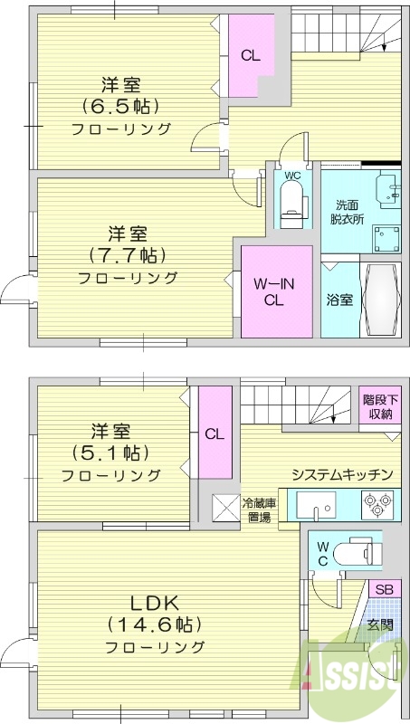 3LDK、エアコン、追い焚き、システムキッチン