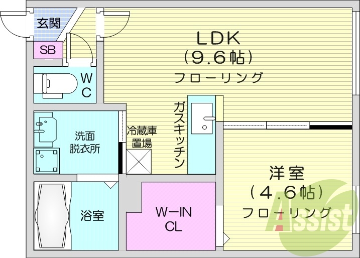 1LDK、都市ガス、エアコン、ガス暖房、ネット無料