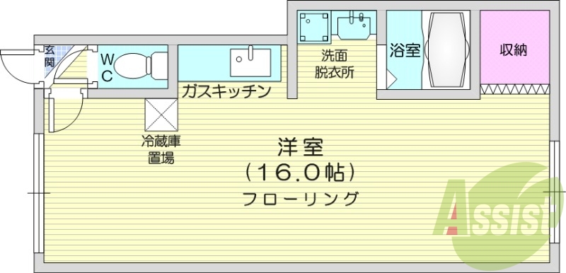 1R、シャンプードレッサー、ガスキッチン