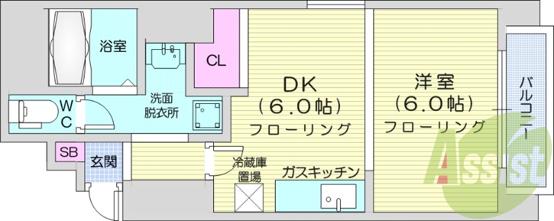 1DK、エアコン、オートロック、独立洗面台