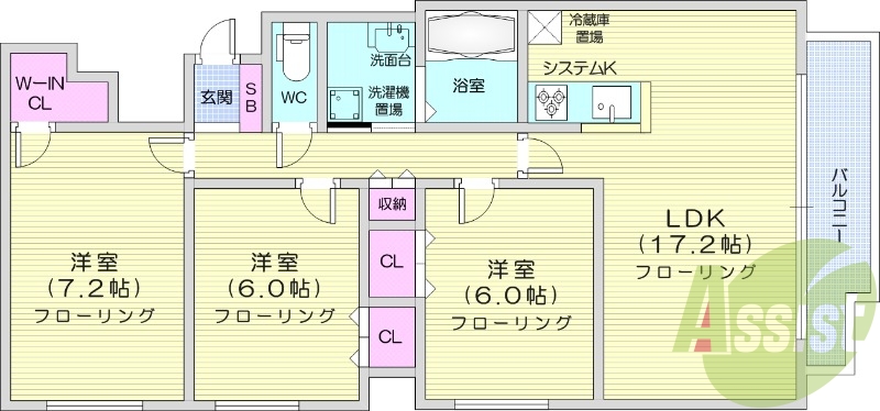 3LDK、システムキッチン、ペット可、灯油暖房