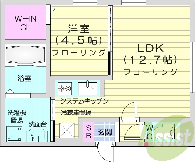 １LDK、エアコン、ウォークインクローゼット、ネット無料