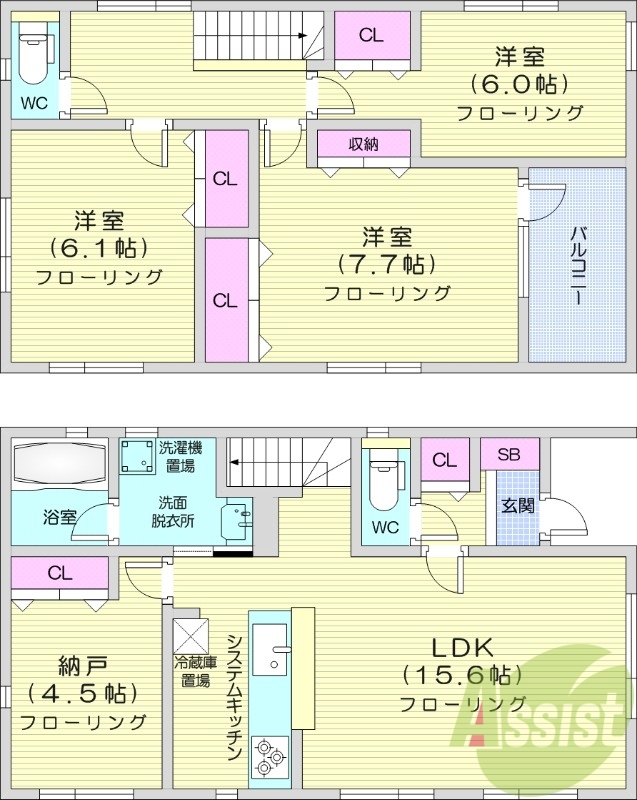3SLDK、無料駐車場、システムキッチン