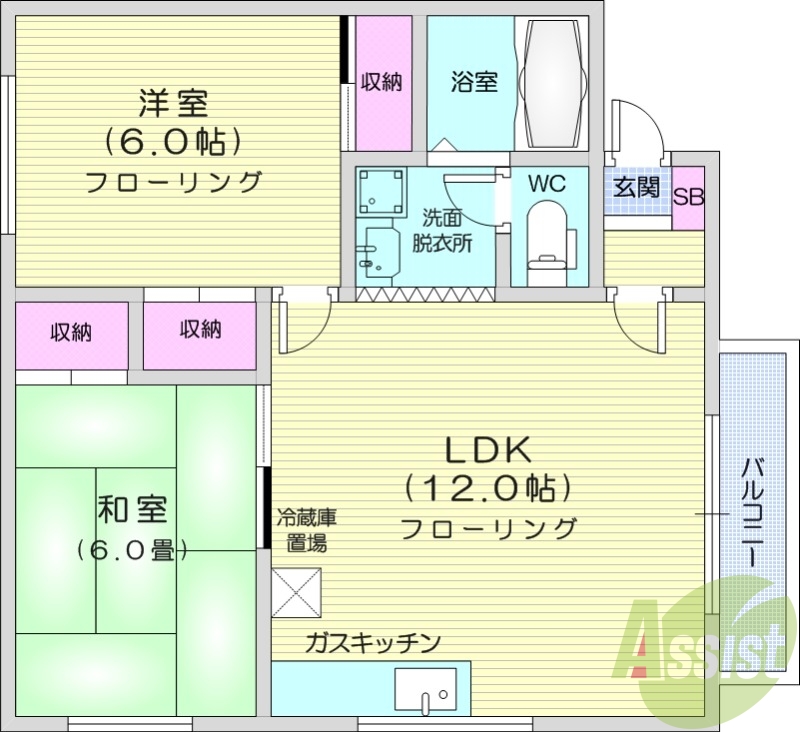 2LDK、独立洗面台、灯油ボイラー、バストイレ別