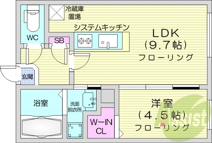 1LDK、システムキッチン、エアコン、オートロック