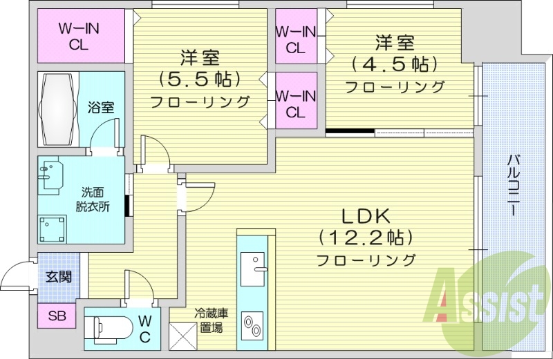 2LDK、エアコン、ペット可、オートロック、