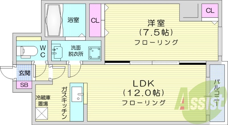 1LDK、宅配ボックス、灯油暖房、クローゼット