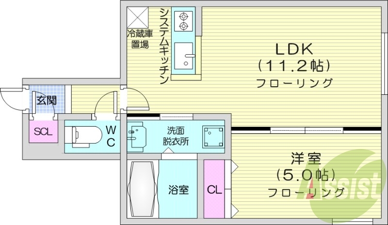 1LDK、エアコン、都市ガス、オートロック